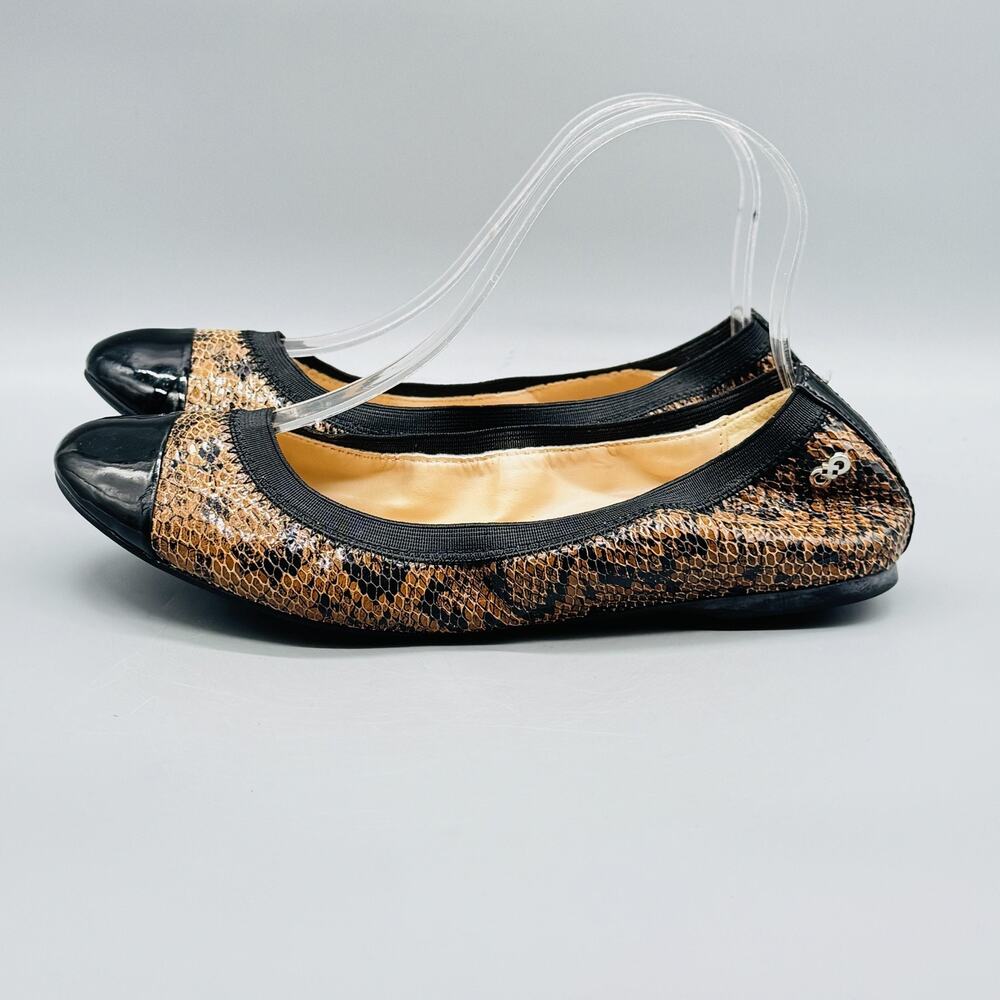 Cole Haan Shoes Womens 8.5 Brown Black Snake Print Ballet Flats Cap Toe Slip On - Picture 5 of 12
